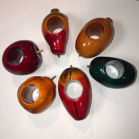 Other - Set of 6 Wood Assorted Fruit Napkins Rings